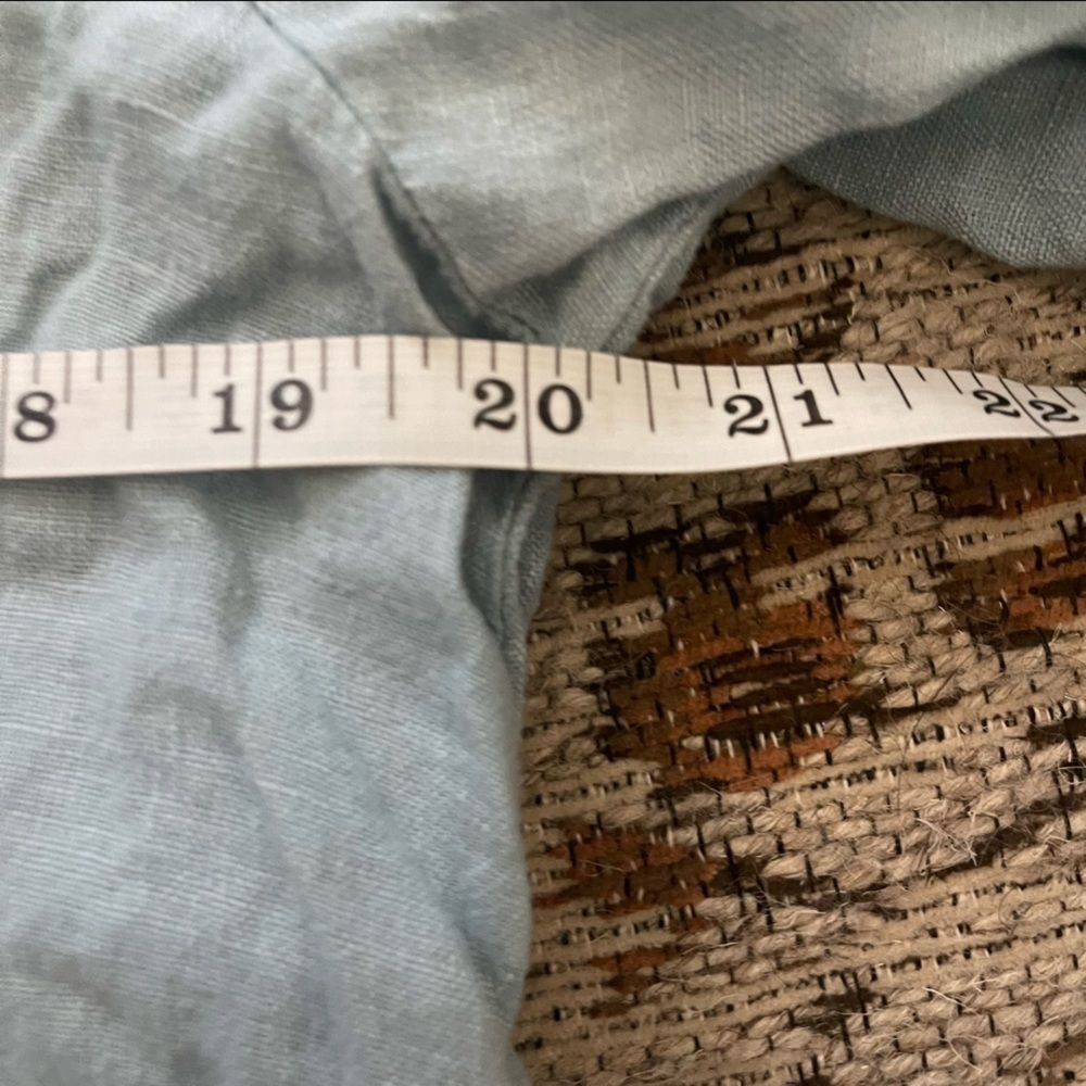 Flax Blue Drawstring Button Down Linen Blouse - image 7